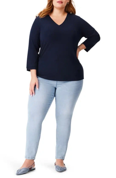 Nzt By Nic+zoe Rolled Detail Three Quarter Sleeve Top In Dark Indigo