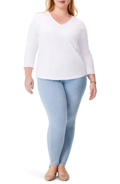 Nzt By Nic+zoe Rolled Detail Three Quarter Sleeve Top In Paper White