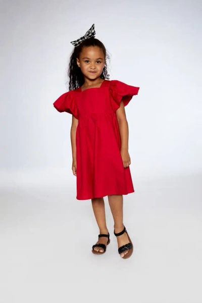 Shop Deux Par Deux Little Girl's Dress With Bubble Sleeves True Red