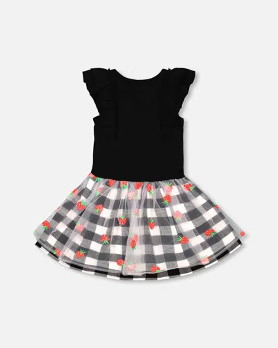 Shop Deux Par Deux Girl's Bi-material Dress With Mesh And Vichy Skirt In Black