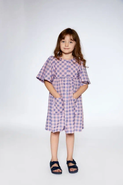 Shop Deux Par Deux Little Girl's Button Front Dress With Pockets Plaid Pink And Blue