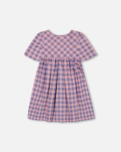Shop Deux Par Deux Little Girl's Button Front Dress With Pockets Plaid Pink And Blue