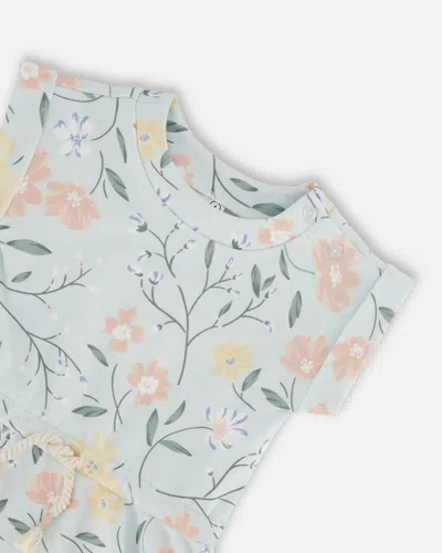 Shop Deux Par Deux Little Girl's French Terry Dress Baby Blue With Printed Romantic Flower In Baby Blue With Romantic