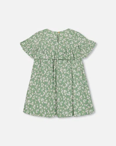 Shop Deux Par Deux Baby Girl's Muslin Dress With Frill Green Jasmine Flower Print
