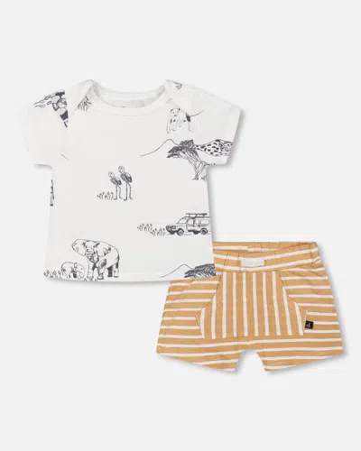 Shop Deux Par Deux Baby Boy's Organic Cotton Top And Short Set Sand Stripe