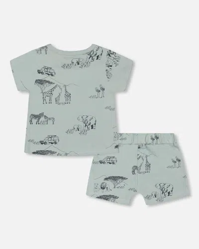 Shop Deux Par Deux Baby Boy's Organic Cotton Top And Short Set Sage With Printed Jungle