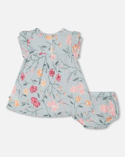 Shop Deux Par Deux Baby Girl's Muslin Dress And Bloomers Set Light Blue With Printed Romantic Flowers In Light Blue Printed Romantic