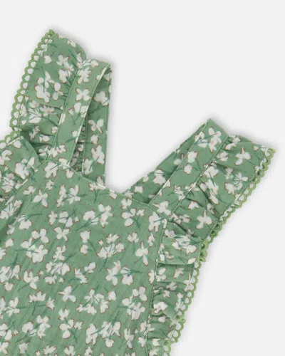 Shop Deux Par Deux Baby Girl's Muslin Printed Overall Green Jasmine Flower Print