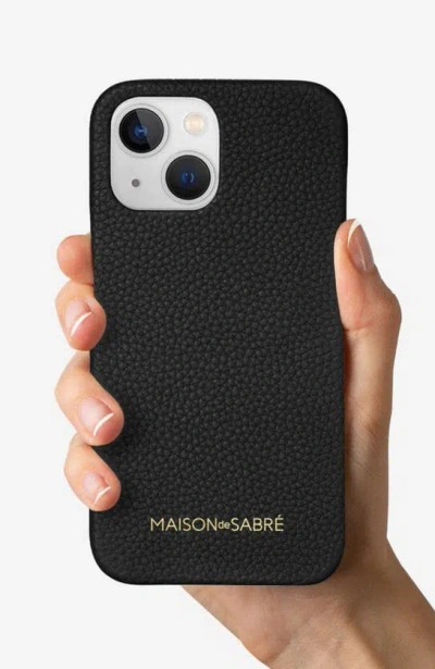 Shop Maison De Sabre Leather Phone Case In Black Caviar