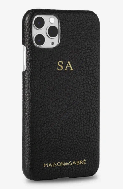 Shop Maison De Sabre Leather Phone Case In Black Caviar