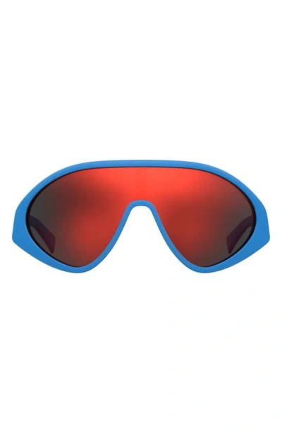 Shop Moschino 99mm Mirrored Shield Sunglasses In Blue