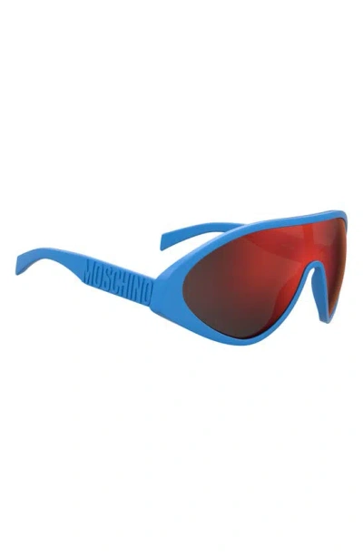 Shop Moschino 99mm Mirrored Shield Sunglasses In Blue