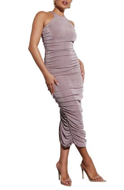 Shop Vici Collection Esmai Ruched Midi Dress In Mushroom