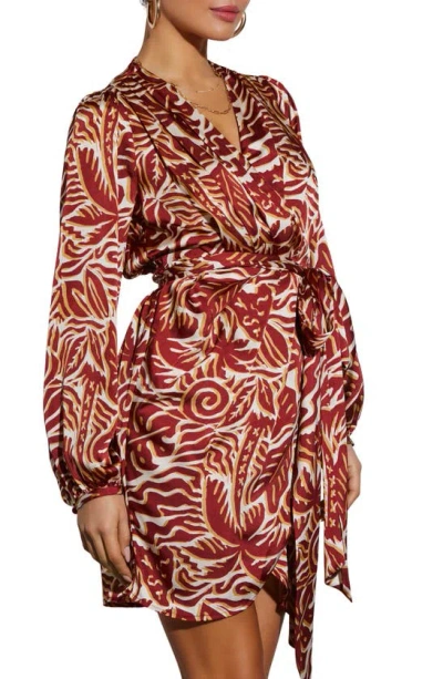 Shop Vici Collection Erin Abstract Print Long Sleeve Minidress In Rust