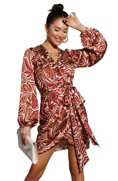 Shop Vici Collection Erin Abstract Print Long Sleeve Minidress In Rust