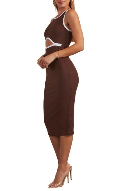 Shop Vici Collection Cici Sleeveless Cutout Midi Dress In Brown/ White
