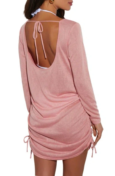 Shop Vici Collection Soliel Ruched Long Sleeve Cover-up Minidress In Rose