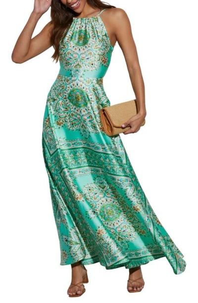 Shop Vici Collection Gayle Print A-line Dress In Mint/ Multi