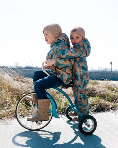 Shop Deux Par Deux Little Boy's Quilted Mid-season Jacket Beige Printed Camo Dinos