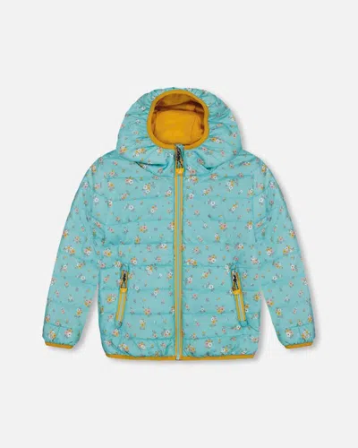 Shop Deux Par Deux Baby Girl's Quilted Mid-season Jacket Blue Little Flowers Print