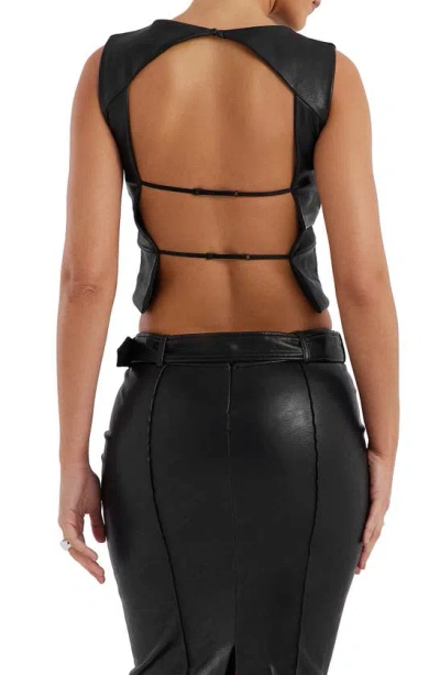 Shop Mistress Rocks Backless Sleeveless Faux Leather Crop Top In Black