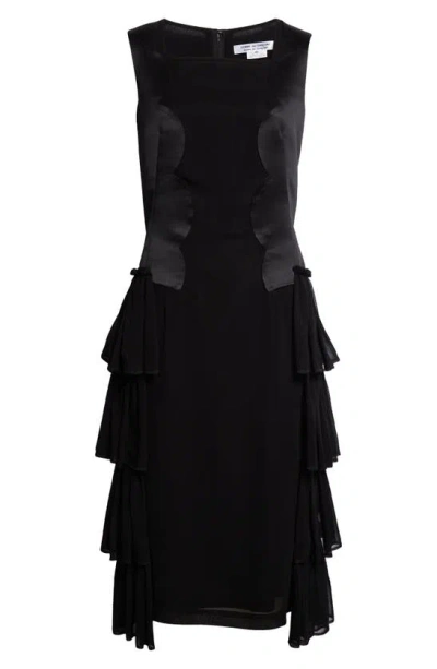 Shop Comme Des Garçons Comme Des Garçons Mixed Media Tiered Ruffle Sheath Dress In Black