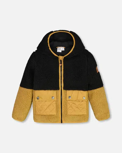 Shop Deux Par Deux Baby Boy's Fuzzy Fleece Jacket Black And Caramel