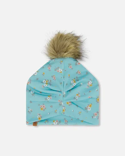 Shop Deux Par Deux Baby Girl's Detachable Pompom Hat Blue Little Flowers Print