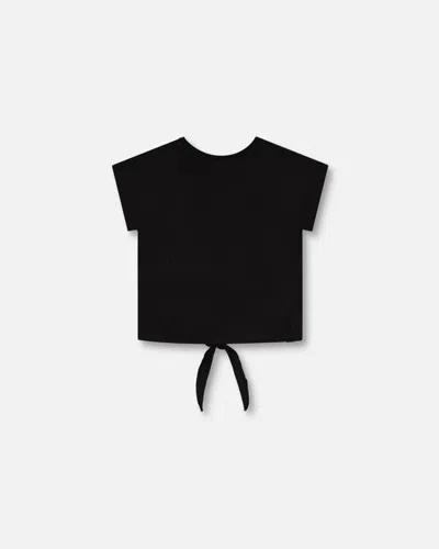 Shop Deux Par Deux Girl's Organic Cotton T-shirt With Knot Black