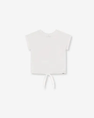 Shop Deux Par Deux Girl's Organic Cotton T-shirt With Knot White