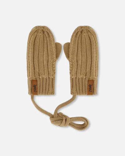 Shop Deux Par Deux Baby Unisex Knit Mittens With Cord Pacane Beige