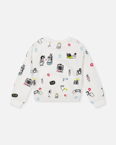 Shop Deux Par Deux Little Girl's Elastic Waist Waffle Top Off White Camera Print