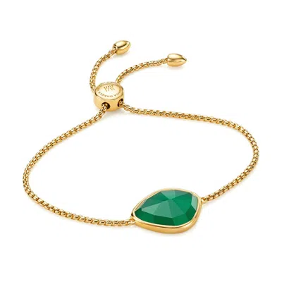 Shop Monica Vinader Gold Siren Nugget Friendship Chain Bracelet Green Onyx