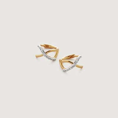Shop Monica Vinader Gold Riva Crossover Diamond Mini Huggie Earrings Diamond