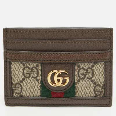 Pre-owned Gucci Beige/ebony Gg Supreme Coated Canvas And Leather Ophidia Gg Card Holder