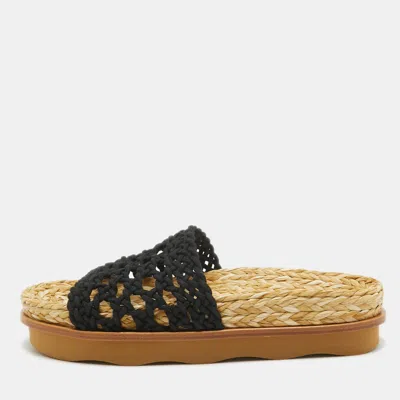 Pre-owned Chloé Black Crochet Wavy Flat Slides Size 40