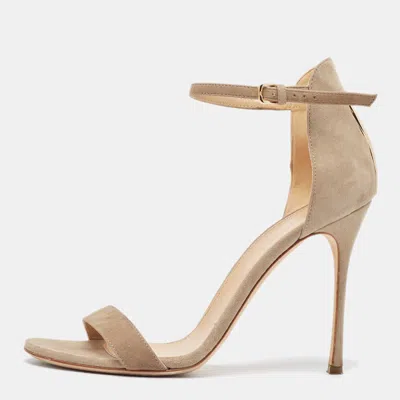 Pre-owned Sergio Rossi Beige Suede Ankle Strap Sandals Size 37
