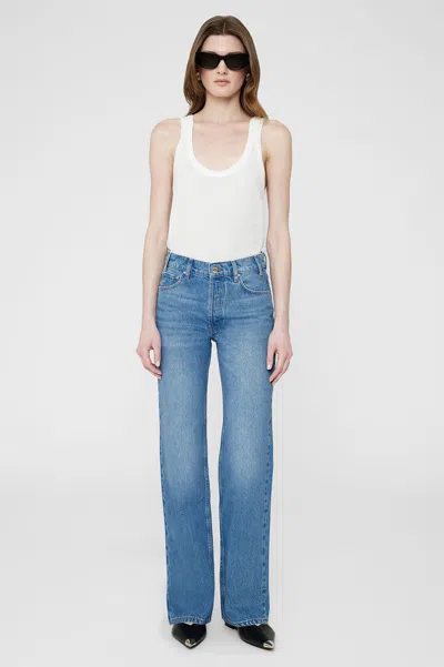 Anine Bing Hugh Logo Patch Wide-leg Jeans In Blue