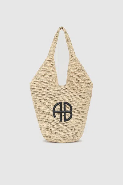 Shop Anine Bing Small Leah Hobo In Natural With Black