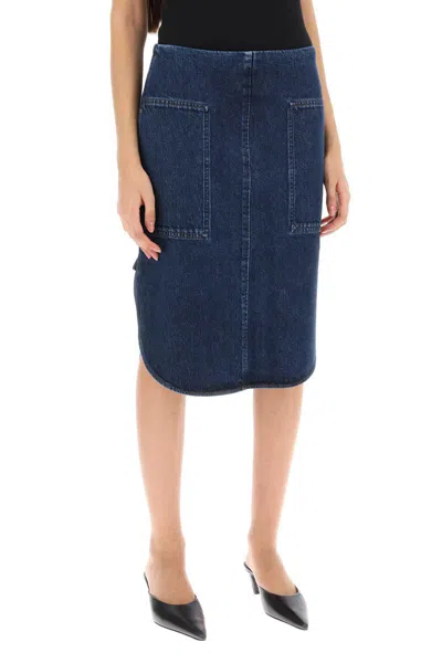 Shop Totême Curved Hem Denim Skirt In Blu