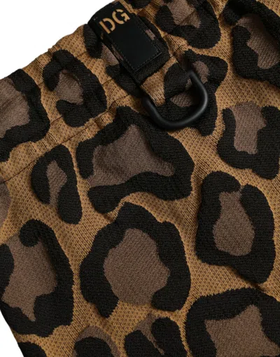 Shop Dolce & Gabbana Brown Leopard Print Polyester Jogger Men's Pants