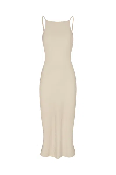 Shop Anemos Gisele Bias Cut Dress In Stretch Suiting In Off-white