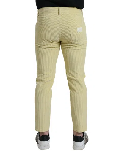 Shop Dolce & Gabbana Yellow Corduroy Logo Plaque Skinny Denim Men's Jeans