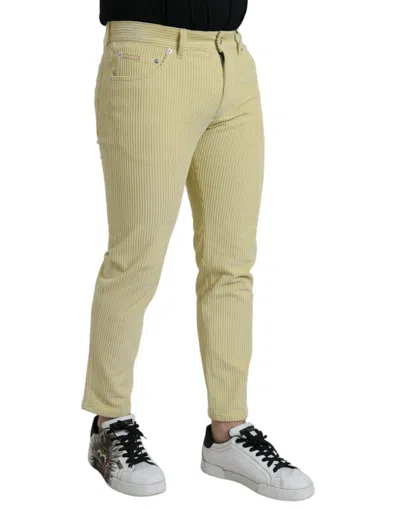 Shop Dolce & Gabbana Yellow Corduroy Logo Plaque Skinny Denim Men's Jeans
