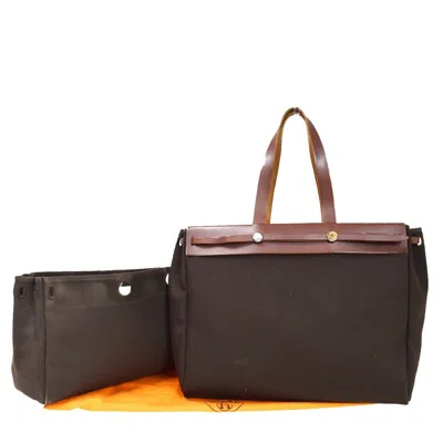 Shop Hermes Hermès Herbag Brown Canvas Shoulder Bag ()