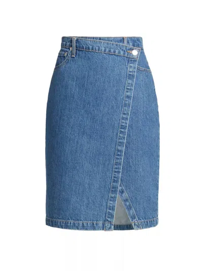 Shop Derek Lam 10 Crosby Aine Asymmetrical Denim Skirt In Canal In Multi