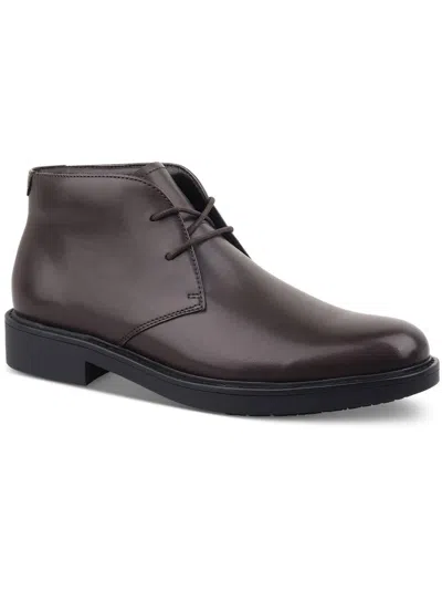 Shop Alfani Zane Mens Faux Leather Chukka Boots In Brown