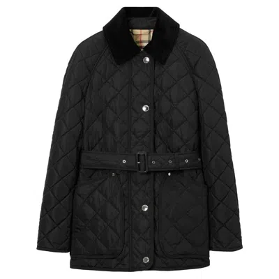 Burberry Ekd-embroidered Diamond-quilted Jacket In Black