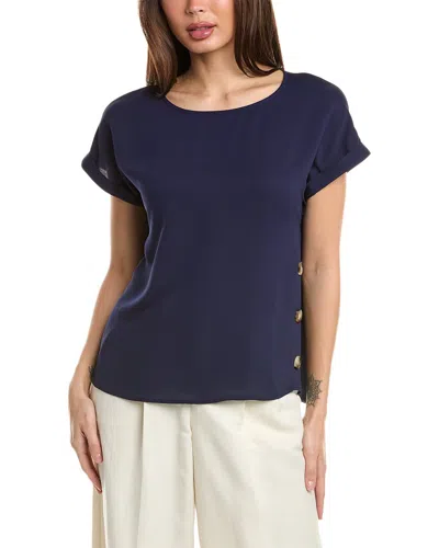 Jones New York Side Button Linen Blend Top In Blue