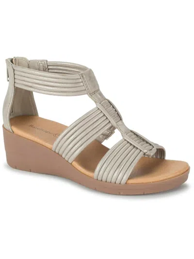 Shop Baretraps Kiesha Womens Faux Leather Strappy Wedge Sandals In White